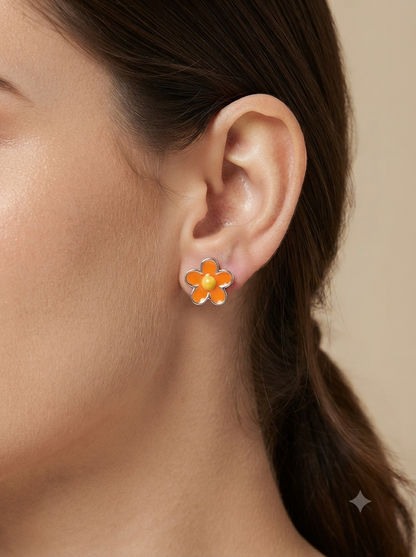 SYLVEXIA 925 Sterling Silver Orange Floral Stud Earrings