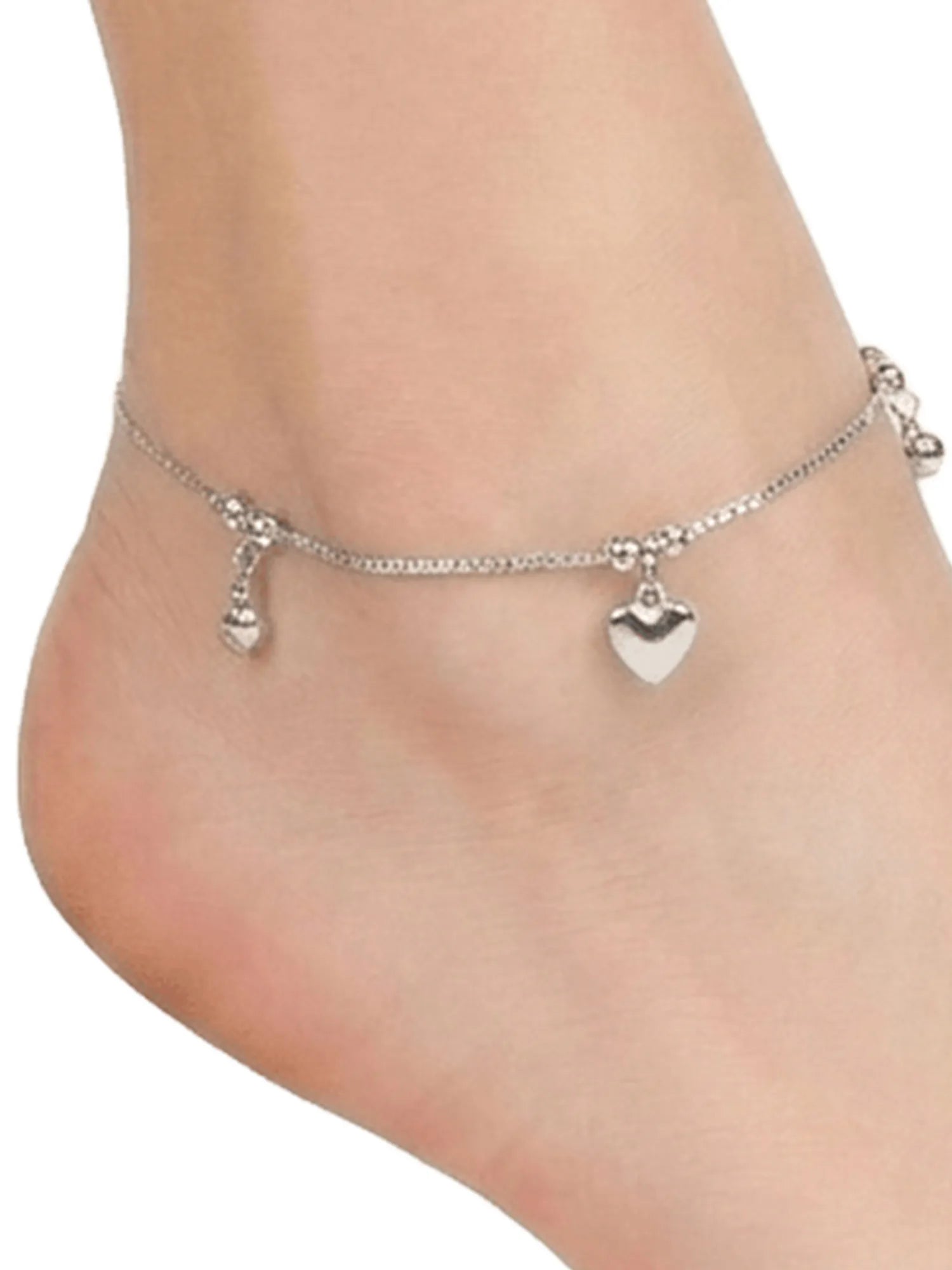 Sylvexia 925 Sterling Silver Heart Charm Anklet for Women