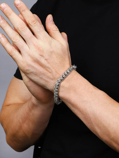 Sylvexia Men’s Silver Textured Chain Bracelet