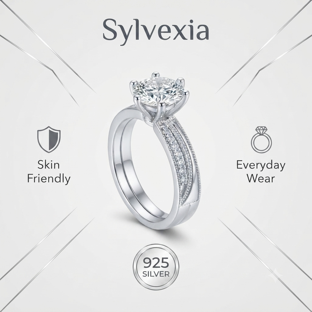 Sylvexia 925 Sterling Silver Solitaire Ring for Women