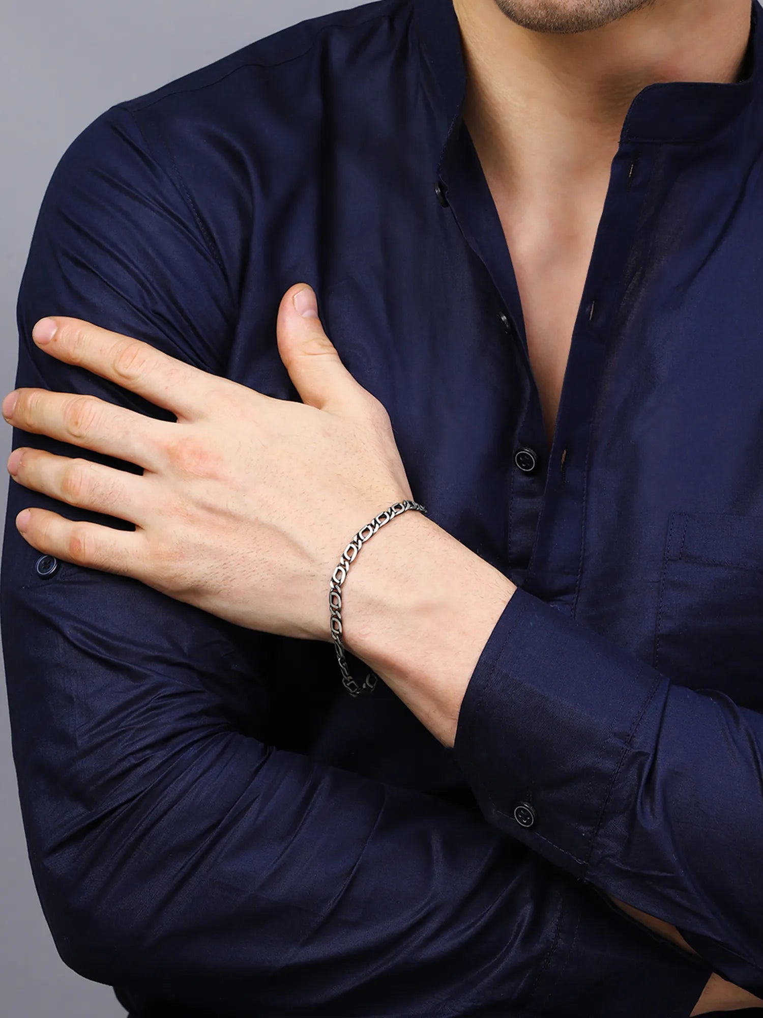 Sylvexia Men’s Silver Pattern Link Bracelet