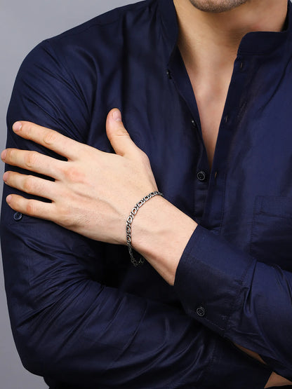 Sylvexia Men’s Silver Pattern Link Bracelet