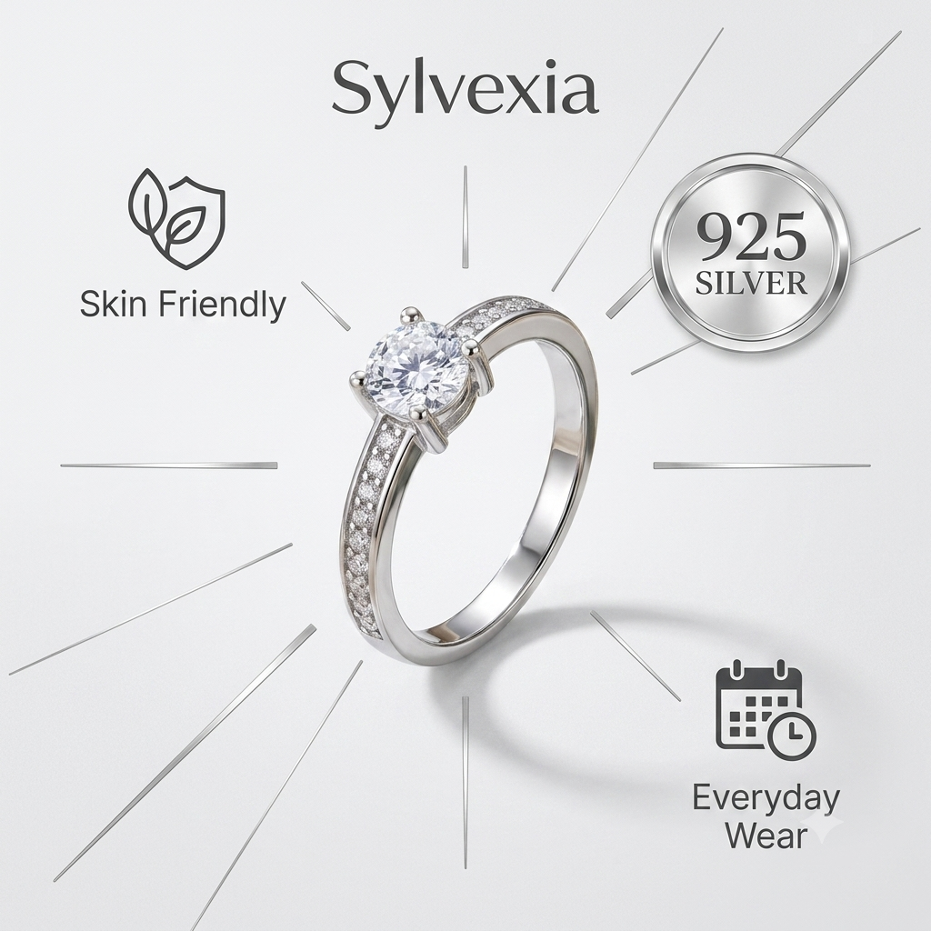 Sylvexia 925 Sterling Silver Solitaire CZ Ring for Women