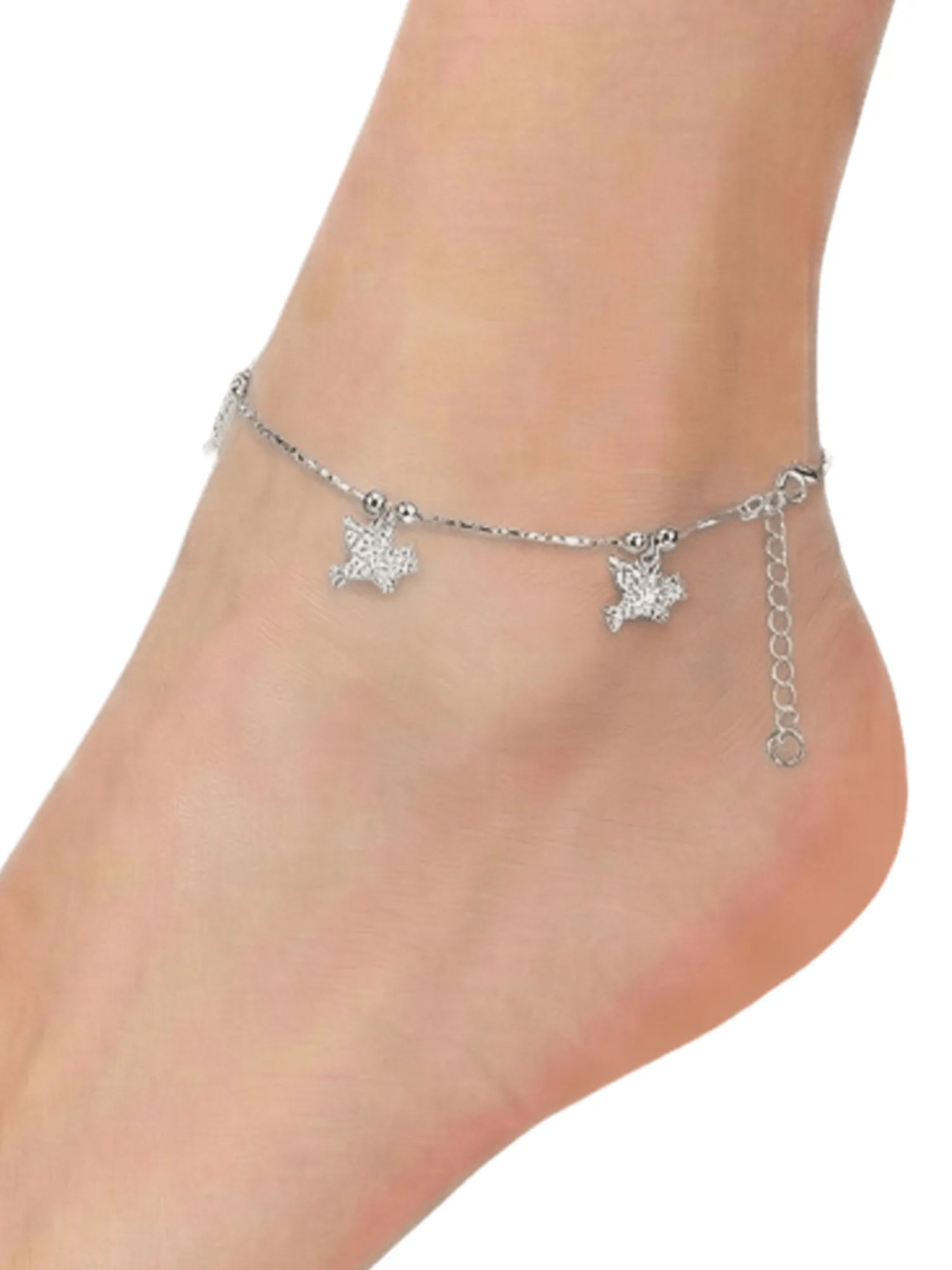 Sylvexia 925 Sterling Silver Floral Charm Anklet for Women