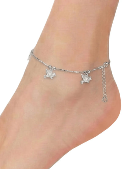 Sylvexia 925 Sterling Silver Floral Charm Anklet for Women