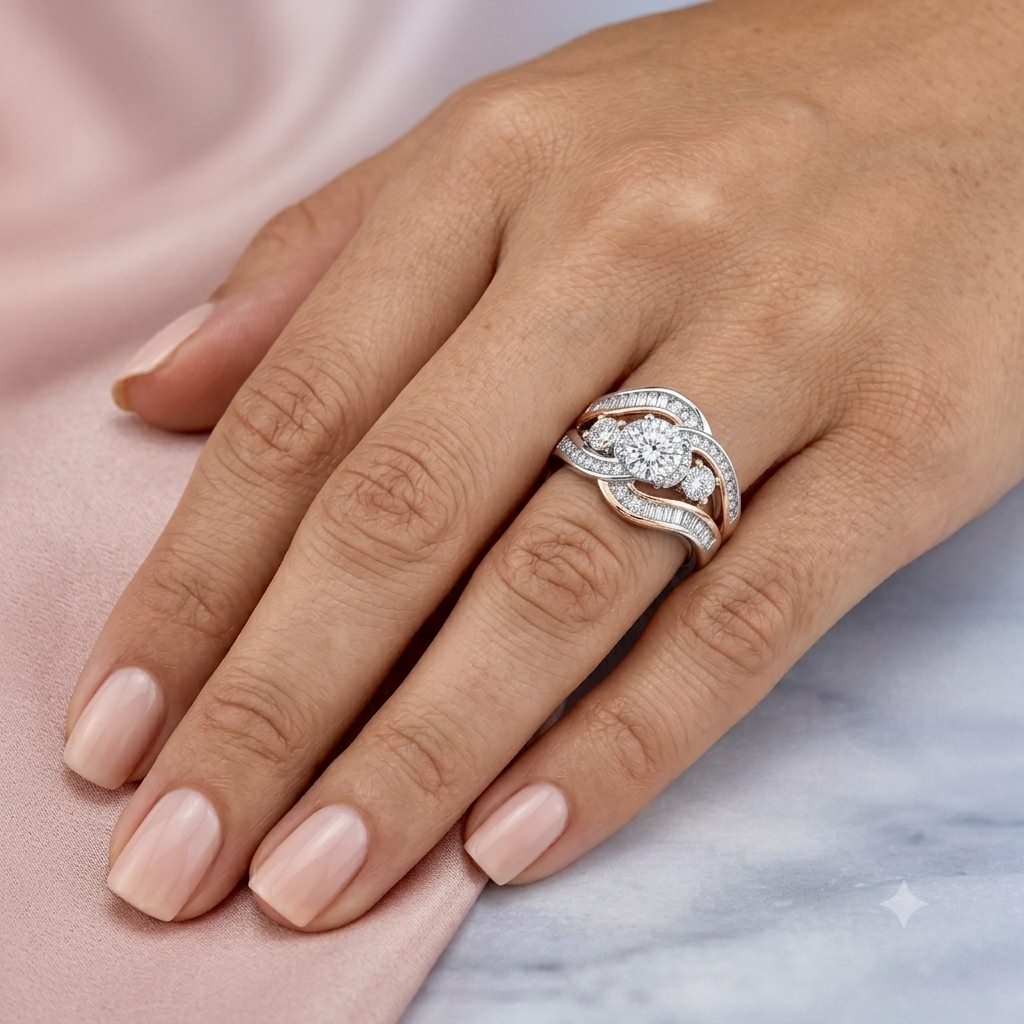 Sylvexia 925 Sterling Silver Rose Gold CZ Swirl Statement Ring for Women