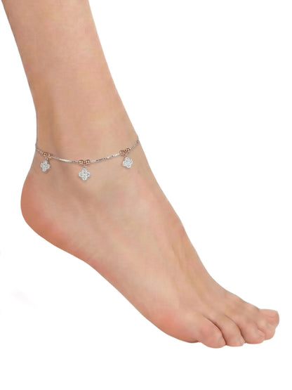 Sylvexia 925 Sterling Silver Floral Charm Anklet for Women