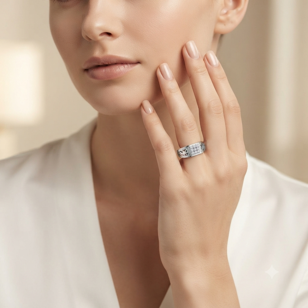 SYLVEXIA 925 Sterling Silver CZ Cluster Ring for Women Geometric Openwork Band Ring