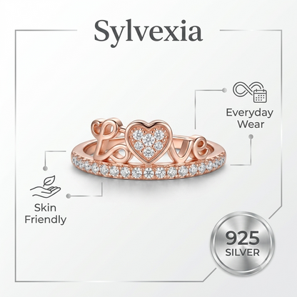 SYLVEXIA 925 Sterling Silver Rose Gold Love Heart CZ Ring for Women