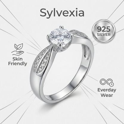 SYLVEXIA 925 Sterling Silver Round Cut Solitaire CZ Ring for Women