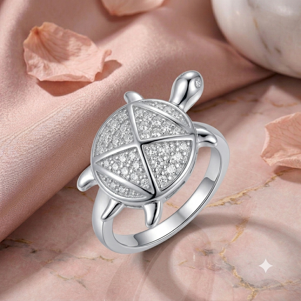 Sylvexia 925 Sterling Silver CZ Turtle Ring for Women