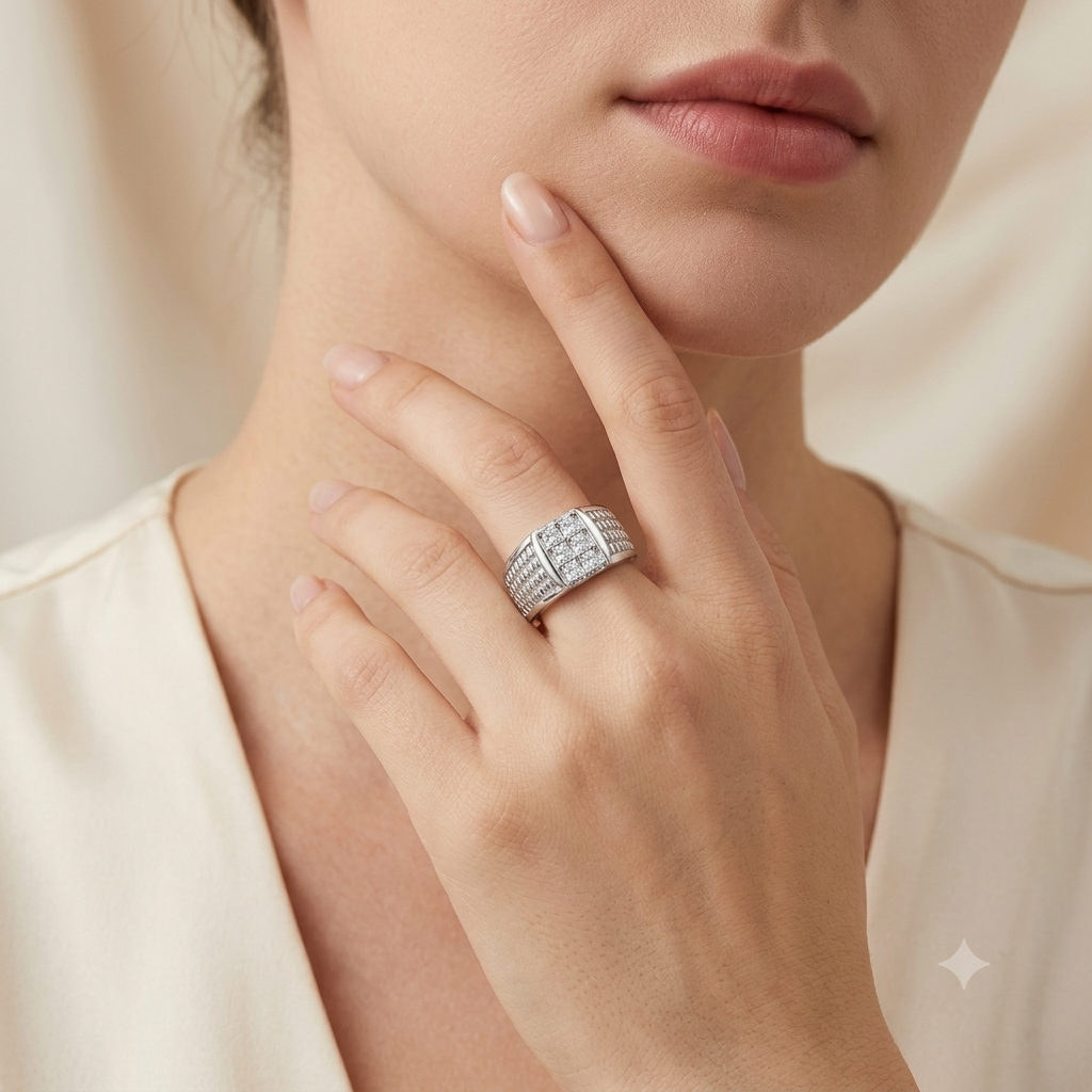 SYLVEXIA 925 Sterling Silver Cluster Ring for Women
