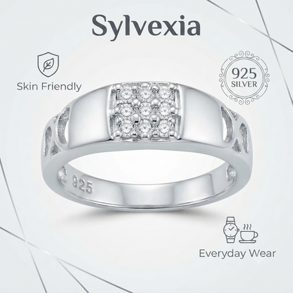Sylvexia 925 Sterling Silver CZ Cluster Geometric Ring for Women