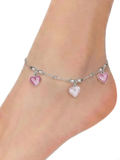 Sylvexia 925 Sterling Silver Pink Heart Charm Anklet for Women