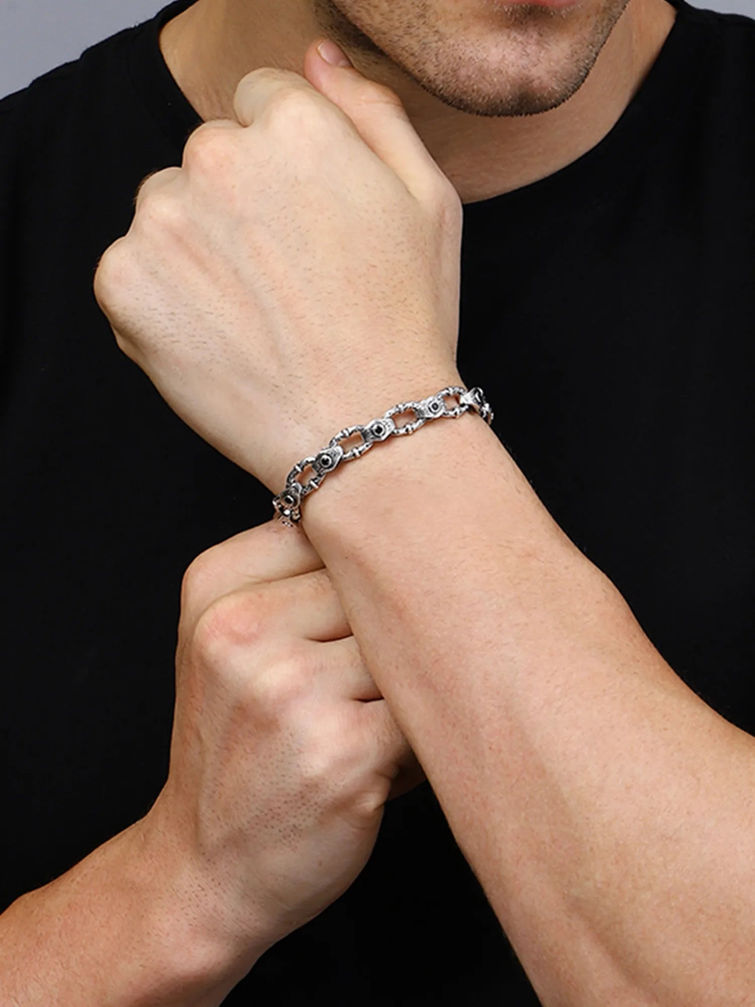 Sylvexia Men’s Silver Designer Link Bracelet