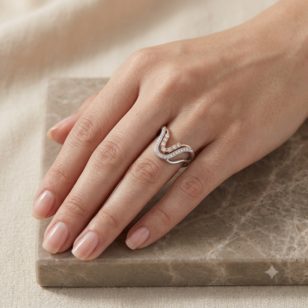 Sylvexia 925 Sterling Silver CZ V-Shaped Crossover Ring for Women