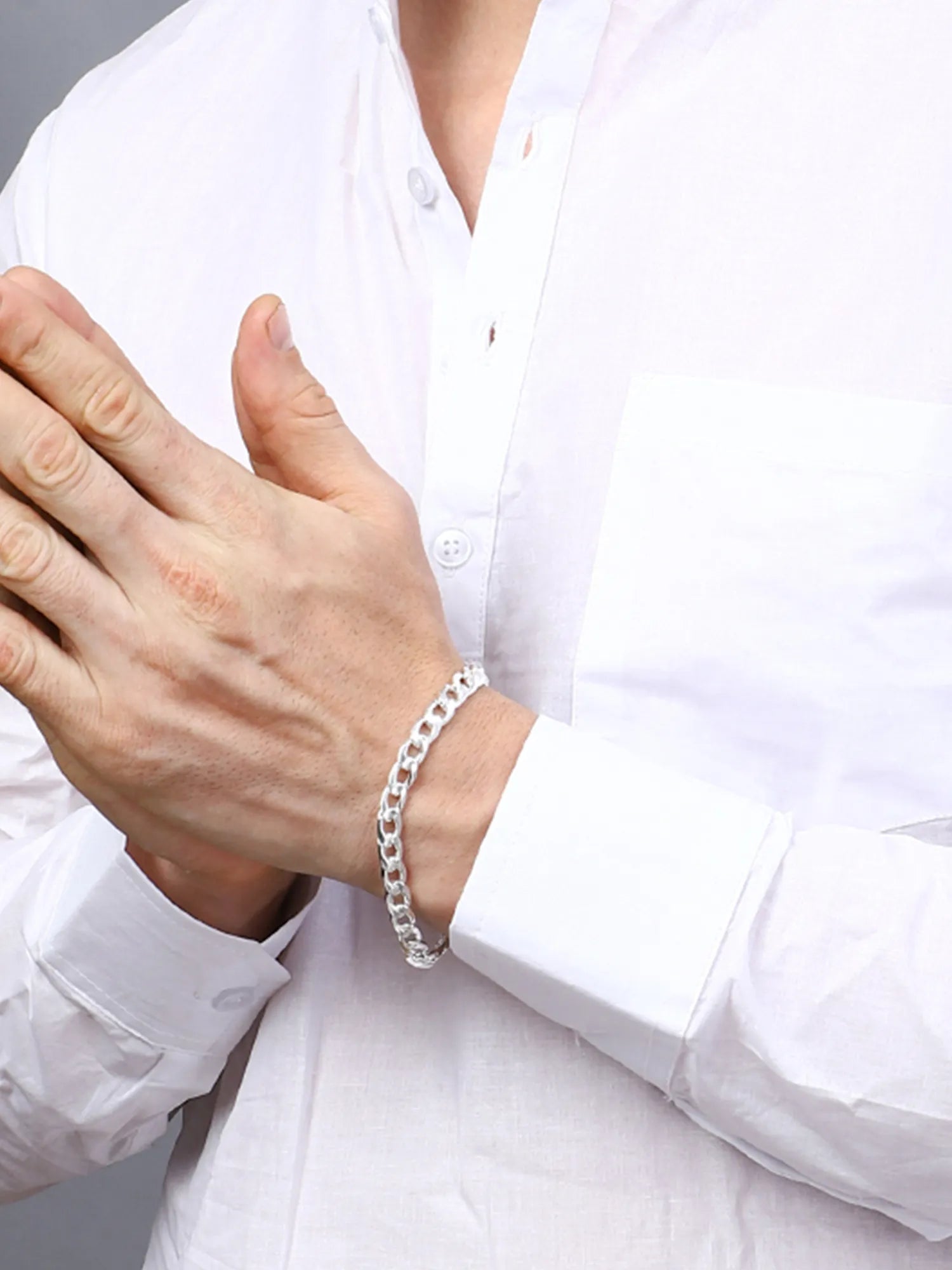 Sylvexia Men’s Silver Classic Link Chain Bracelet