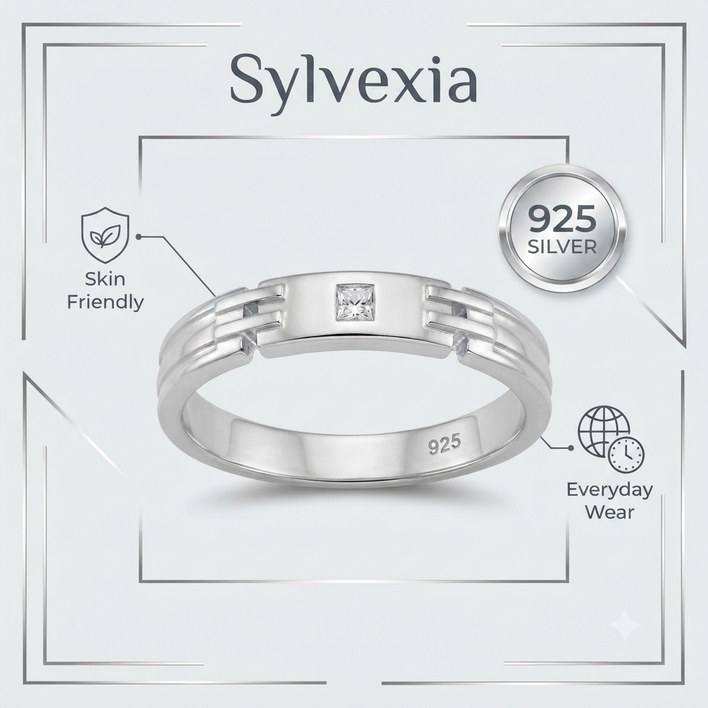 SYLVEXIA 925 Sterling Silver Minimalist Ring for Women & Girls