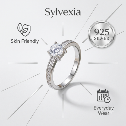 SYLVEXIA 925 Sterling Silver Round Cut Solitaire CZ Ring for Women