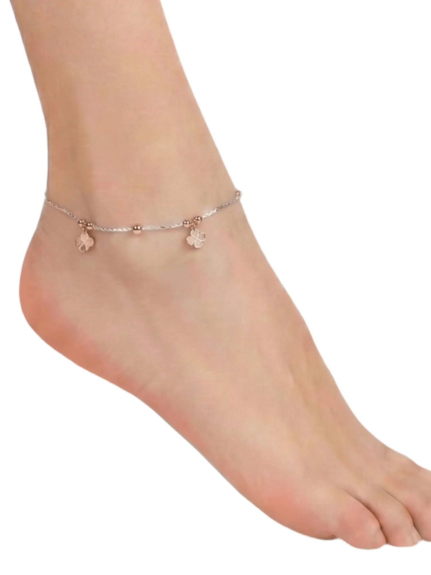 Sylvexia 925 Sterling Silver Rose Gold Clover Charm Anklet for Women