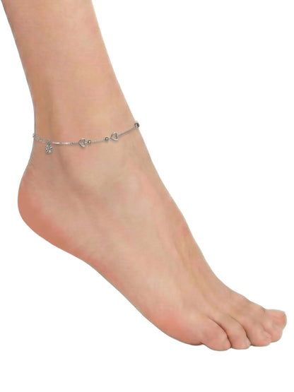 Sylvexia 925 Sterling Silver Dual Heart Chain Anklet for Women