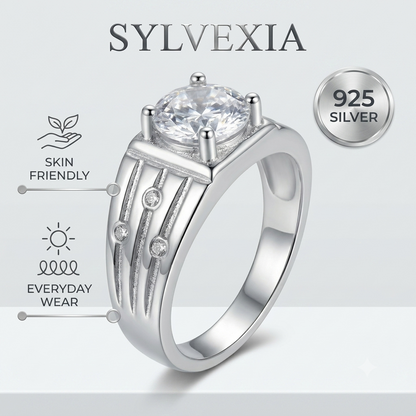 SYLVEXIA 925 Sterling Silver Round CZ Fashion Ring for Women