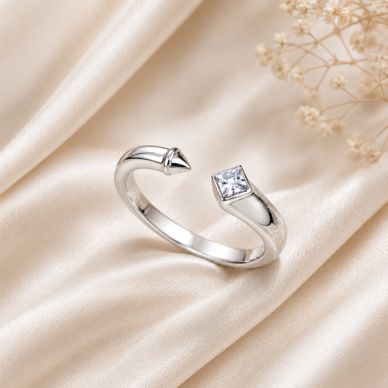 SYLVEXIA 925 Sterling Silver Open CZ Ring for Women | Modern Elegant Ring