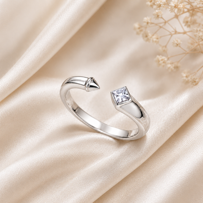 SYLVEXIA 925 Sterling Silver Open CZ Ring for Women | Modern Elegant Ring