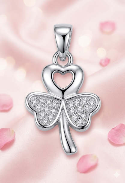 925 Sterling Silver Clover Heart Pendant for Women with CZ