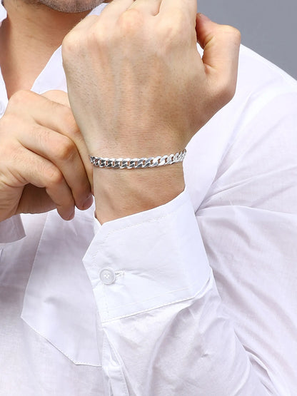 Sylvexia Men’s Silver Cuban Link Chain Bracelet