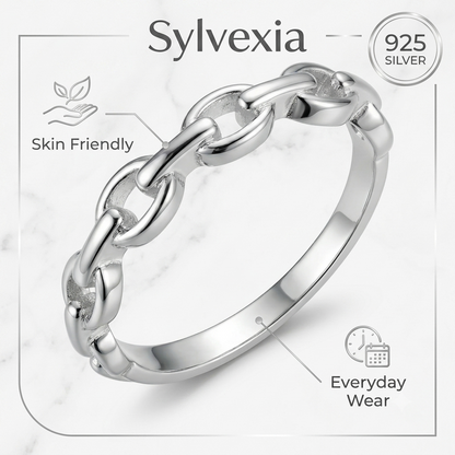 SYLVEXIA 925 Sterling Silver Chain Link Ring for Women
