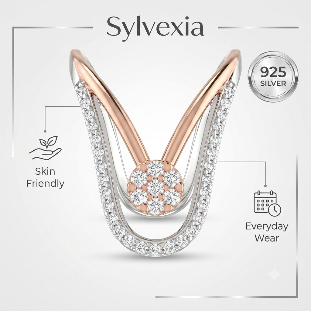 SYLVEXIA 925 Sterling Silver Two Tone Floral CZ Ring for Women | Rose Gold Plated Ring