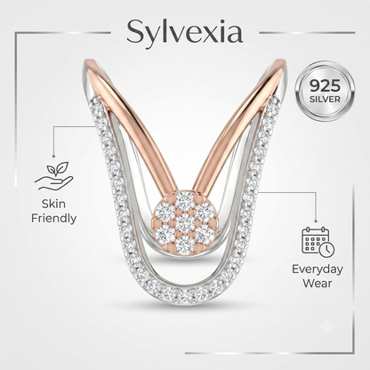 SYLVEXIA 925 Sterling Silver Two Tone Floral CZ Ring for Women | Rose Gold Plated Ring