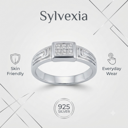 SYLVEXIA 925 Sterling Silver Princess Cut CZ Square Signet Ring