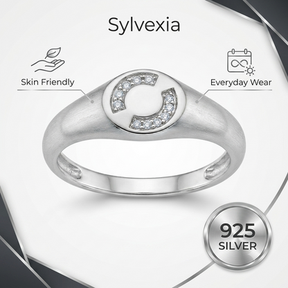 SYLVEXIA 925 Sterling Silver Circular CZ Signet Ring for Women