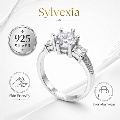SYLVEXIA 925 Sterling Silver Classic Solitaire Cubic Zirconia Ring for Women