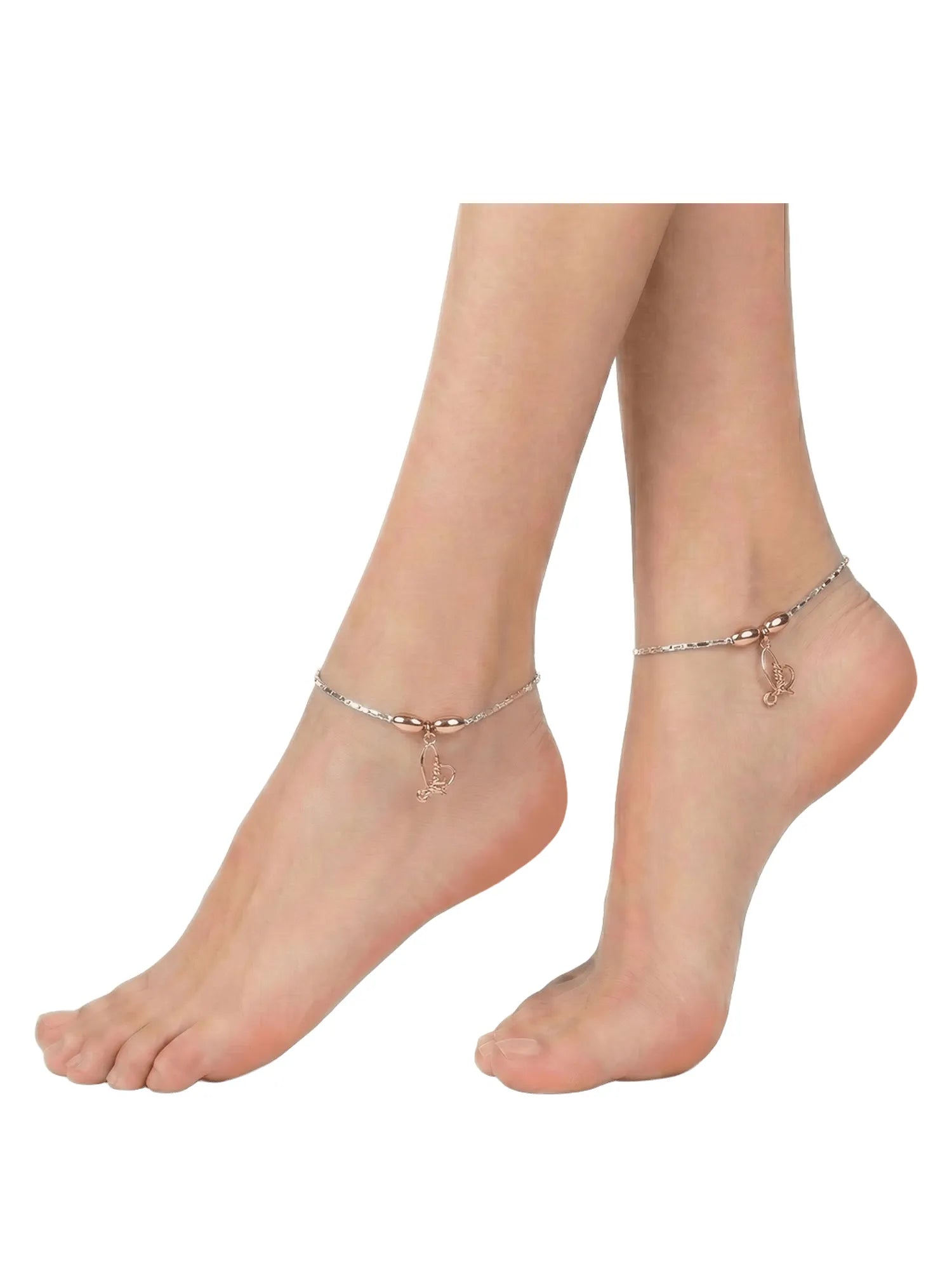 Sylvexia 925 Sterling Silver Rose Gold Butterfly Heart Charm Anklet for Women