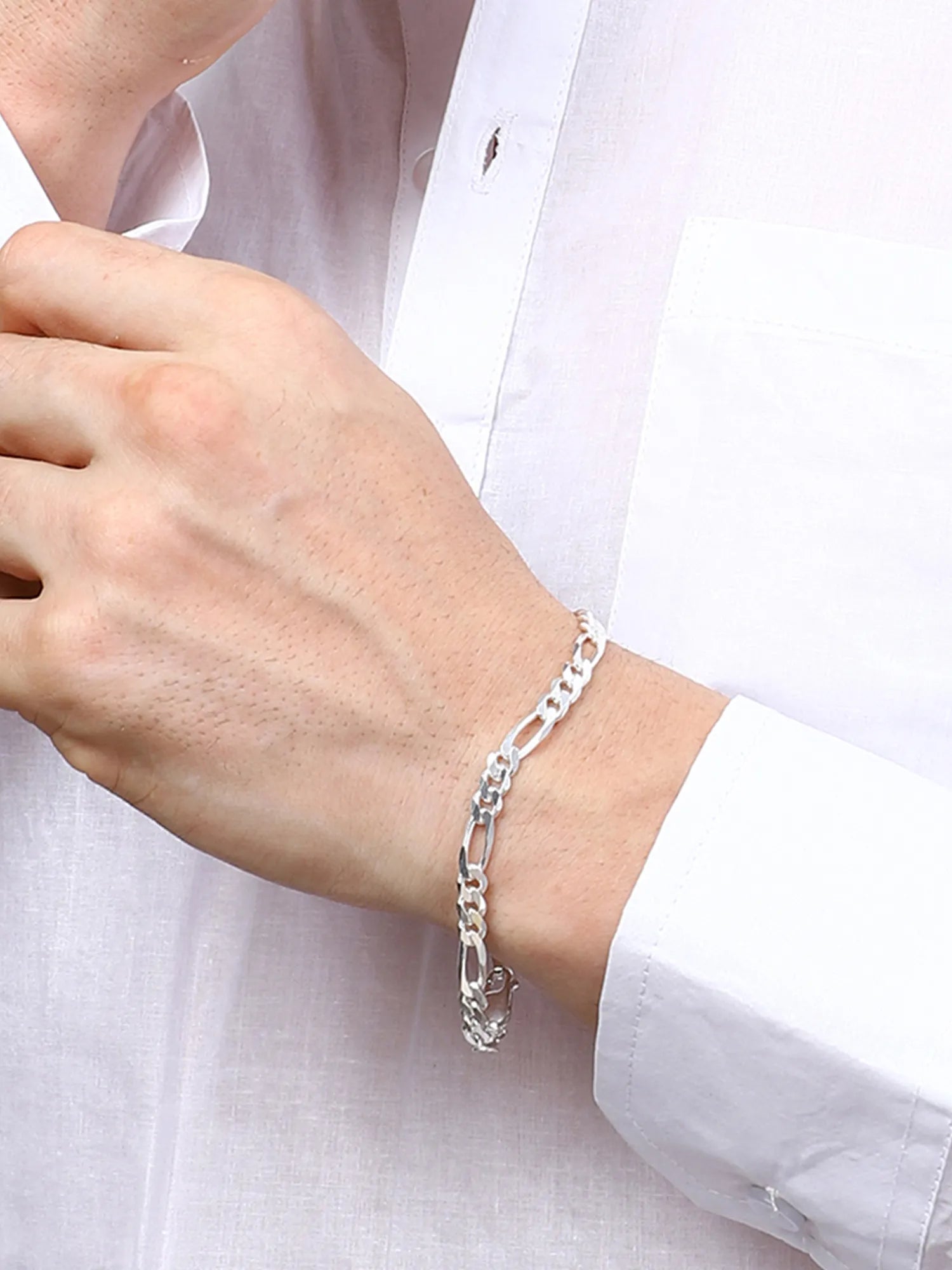 Sylvexia Men’s Silver Dual Link Chain Bracelet