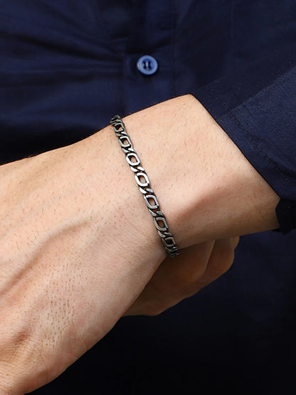 Sylvexia Men’s Silver Pattern Link Bracelet