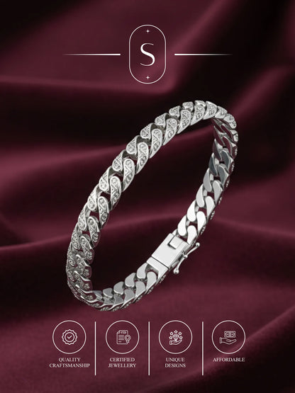 Sylvexia Men’s Silver Textured Chain Bracelet