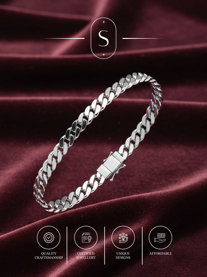 Sylvexia Men’s Silver Cuban Link Chain Bracelet