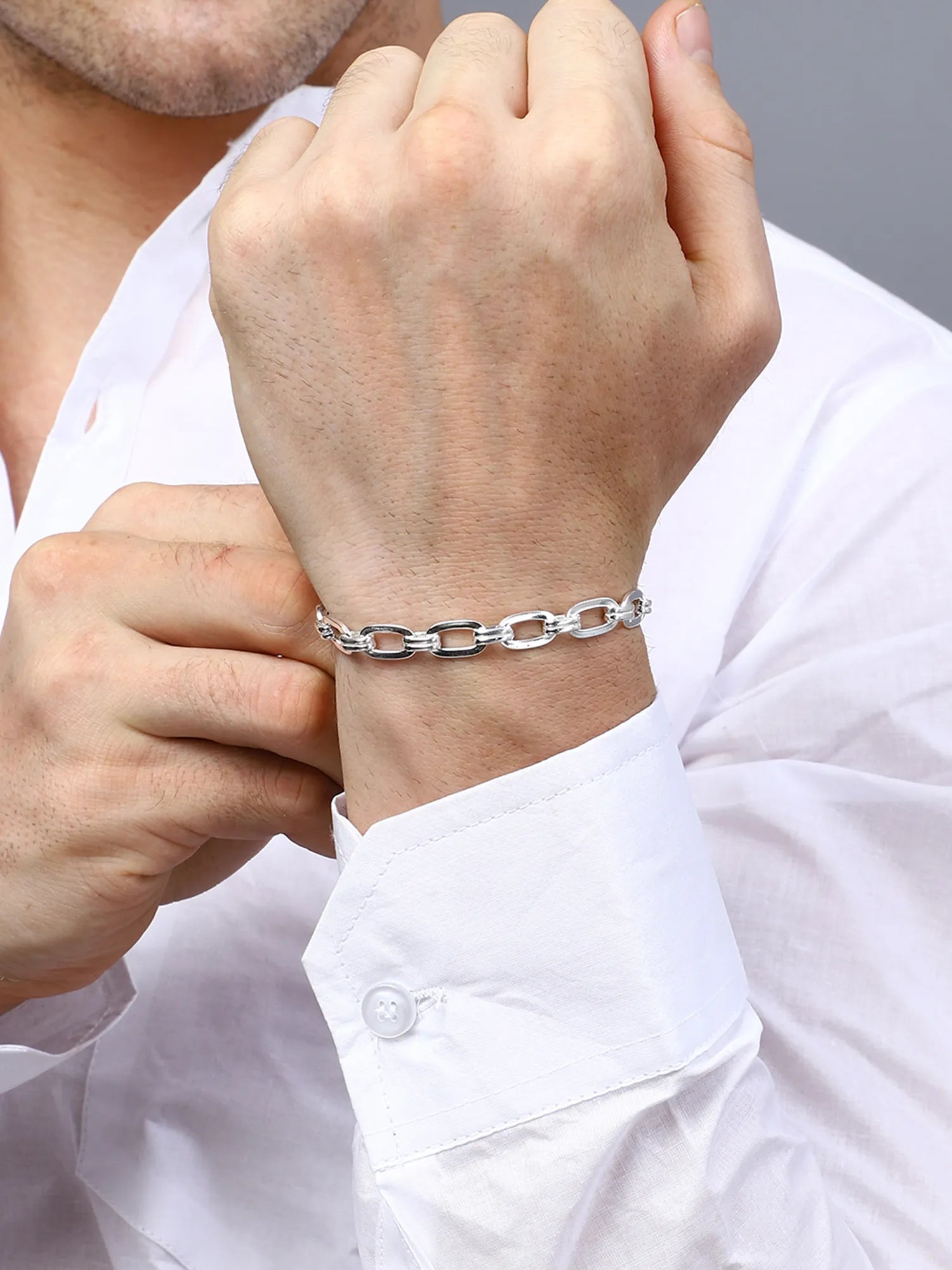 Sylvexia Men’s Silver Rectangular Link Bracelet