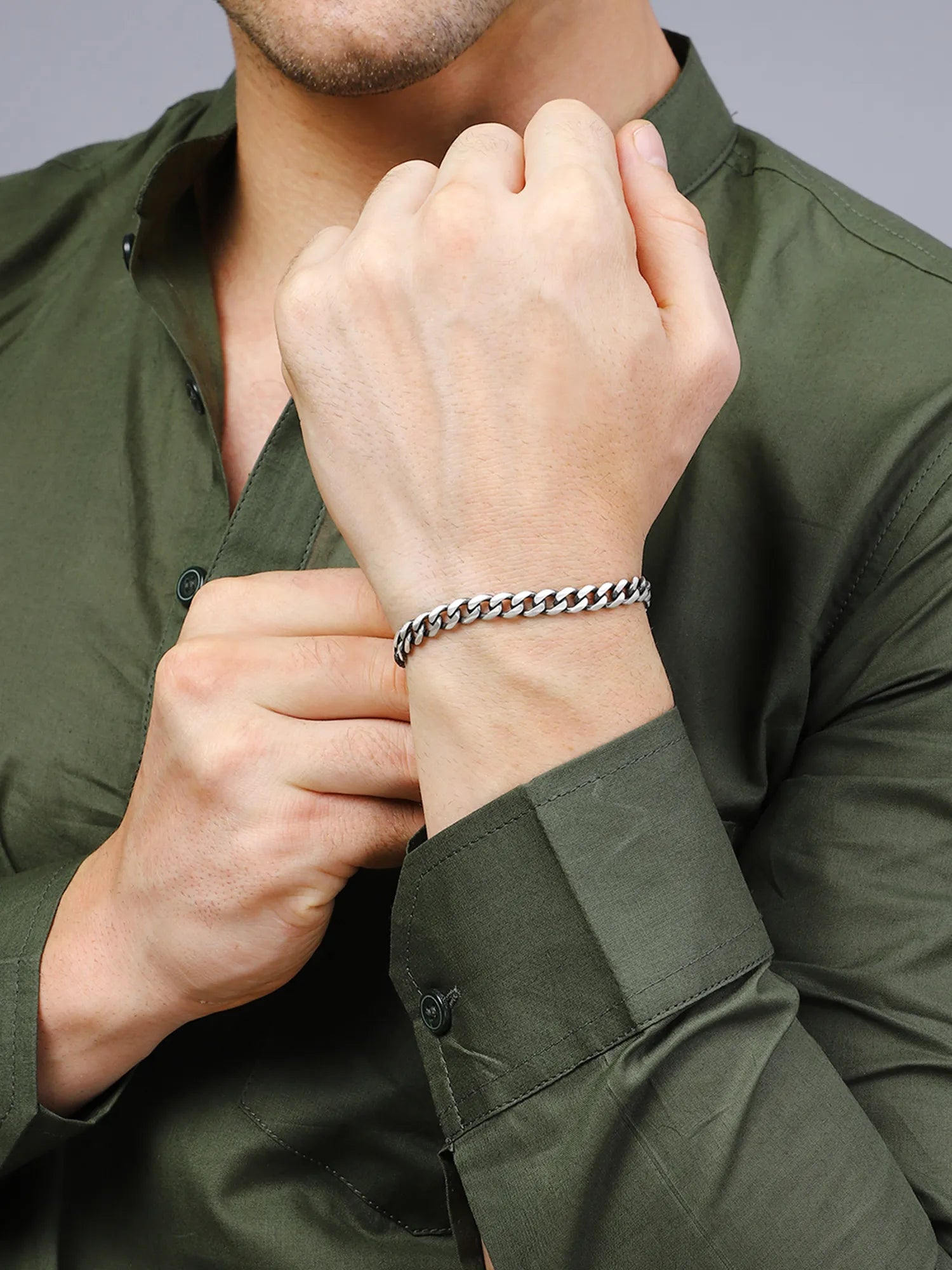 Sylvexia Men’s Silver Cuban Link Bracelet