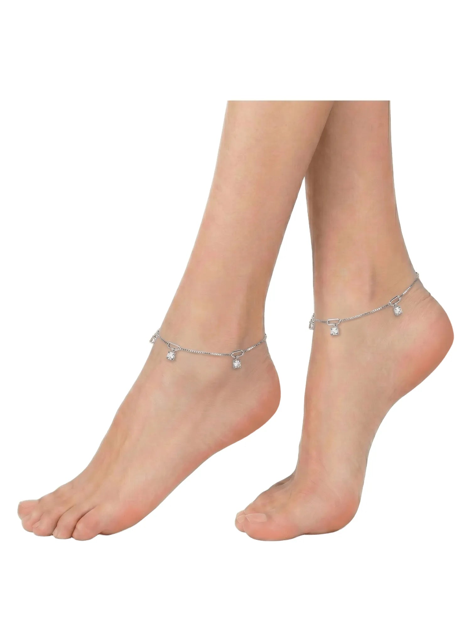 Sylvexia 925 Sterling Silver Square Charm Anklet for Women
