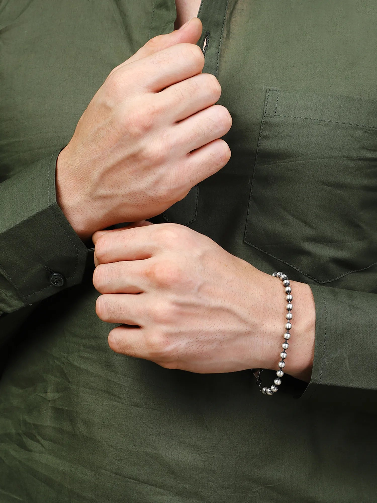 Sylvexia Men’s Silver Beaded Chain Bracelet – Minimal Ball Link Stylish Bracelet