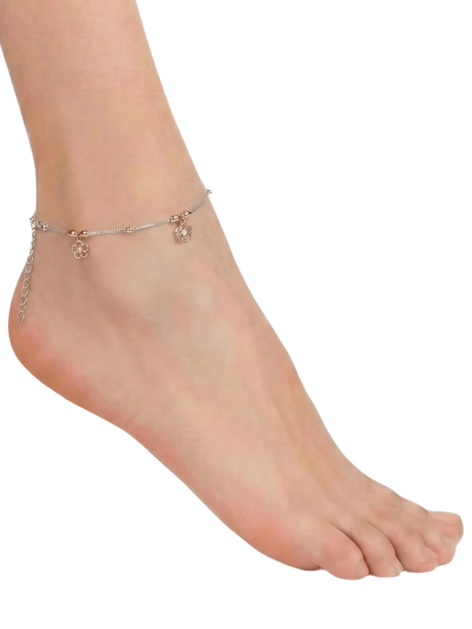 Sylvexia 925 Sterling Silver Floral Charm Anklet for Women