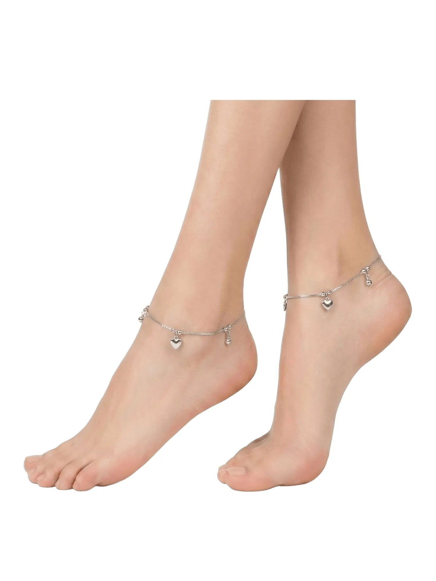 Sylvexia 925 Sterling Silver Heart Charm Anklet for Women