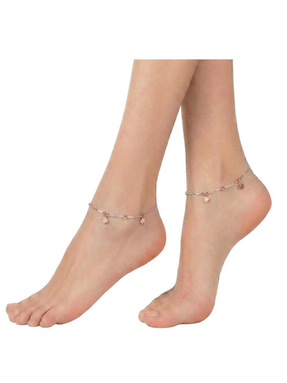 Sylvexia 925 Sterling Silver Rose Gold Clover Charm Anklet for Women