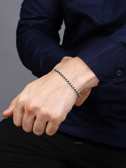 Sylvexia Men’s Silver Beaded Chain Bracelet