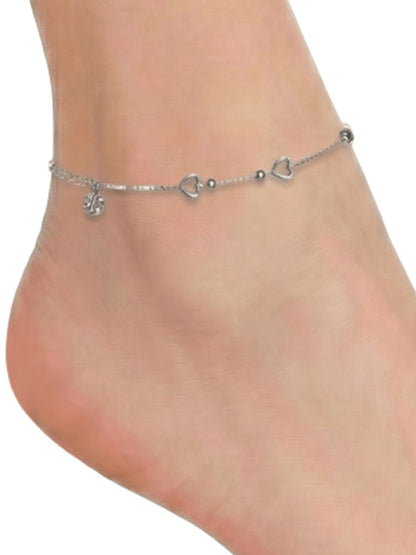 Sylvexia 925 Sterling Silver Dual Heart Chain Anklet for Women